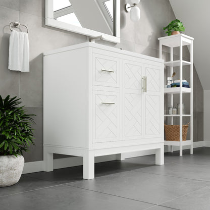 Cambridge 36 in. White Single Sink Bath Vanity with Quartz Top and Undermount Porcelain Sink