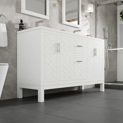 Cambridge 60 in. White Double Sink Bath Vanity with Quartz Top and Undermount Porcelain Sinks