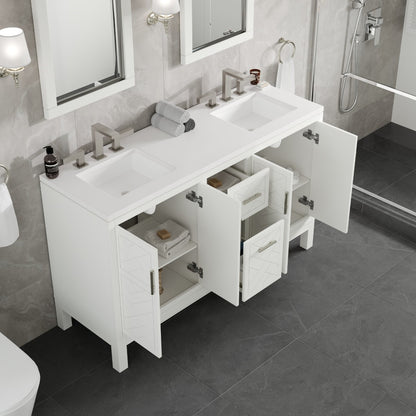 Cambridge 60 in. White Double Sink Bath Vanity with Quartz Top and Undermount Porcelain Sinks