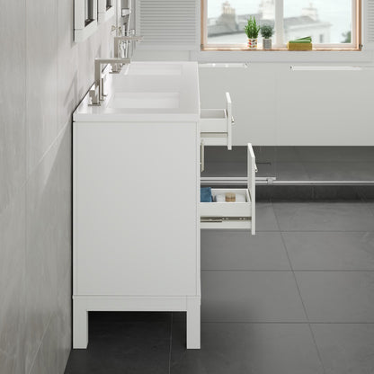 Cambridge 60 in. White Double Sink Bath Vanity with Quartz Top and Undermount Porcelain Sinks