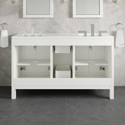Cambridge 60 in. White Double Sink Bath Vanity with Quartz Top and Undermount Porcelain Sinks