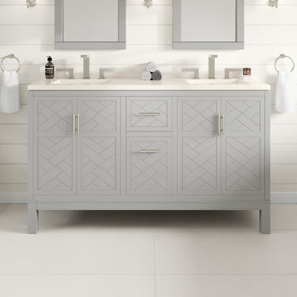 Cambridge 60 in. Gray Double Sink Bath Vanity with Quartz Top and Undermount Porcelain Sinks