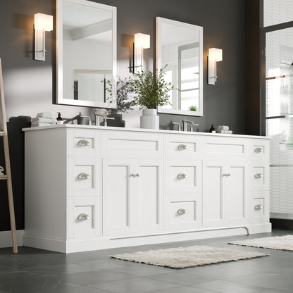 Epic 84 in. White Double Sink  Bath Vanity with Carrara Quartz Top and Undermount Porcelain Sinks