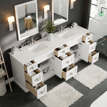 Epic 84 in. White Double Sink  Bath Vanity with Carrara Quartz Top and Undermount Porcelain Sinks