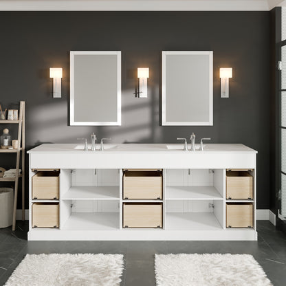 Epic 84 in. White Double Sink  Bath Vanity with Carrara Quartz Top and Undermount Porcelain Sinks