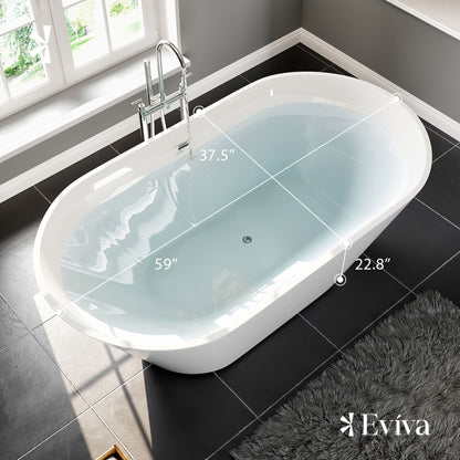 Eviva Aries 59" Glossy White Acrylic Freestanding Bathtub
