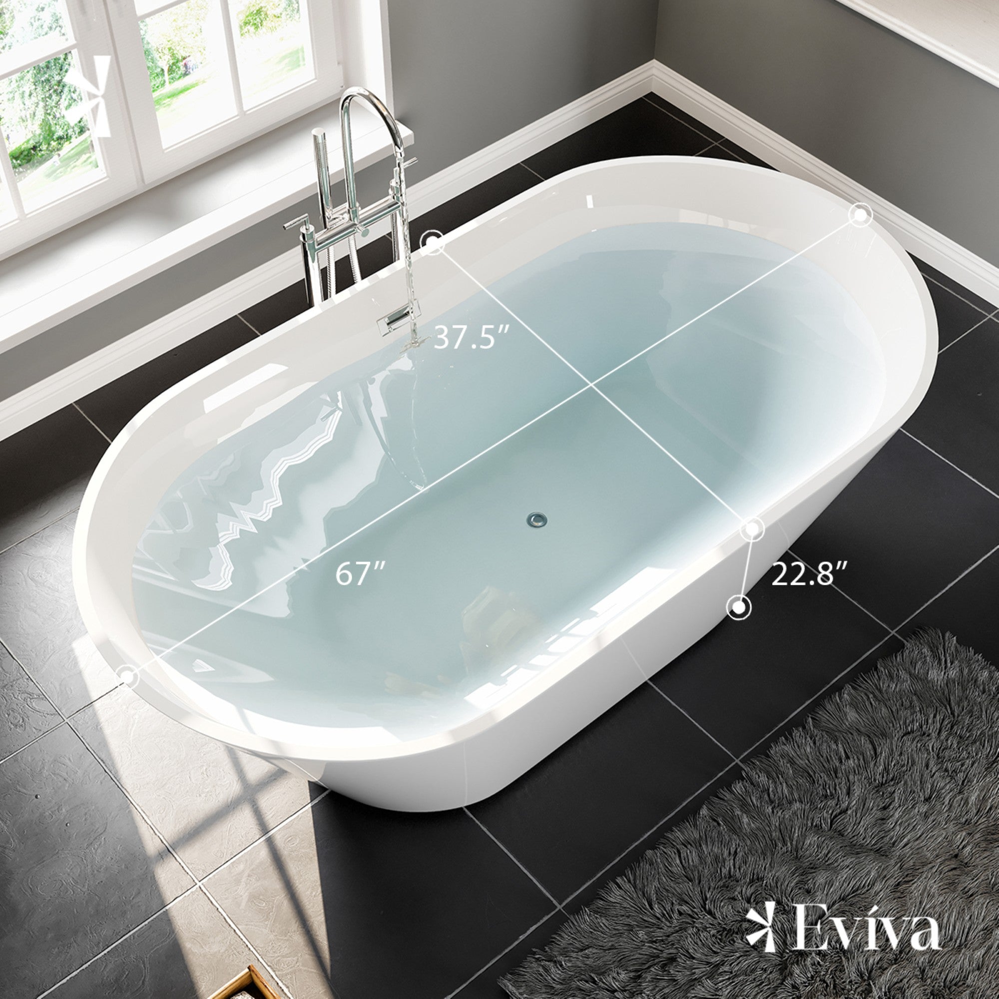 Eviva Aries 67" Glossy White Acrylic Freestanding Bathtub