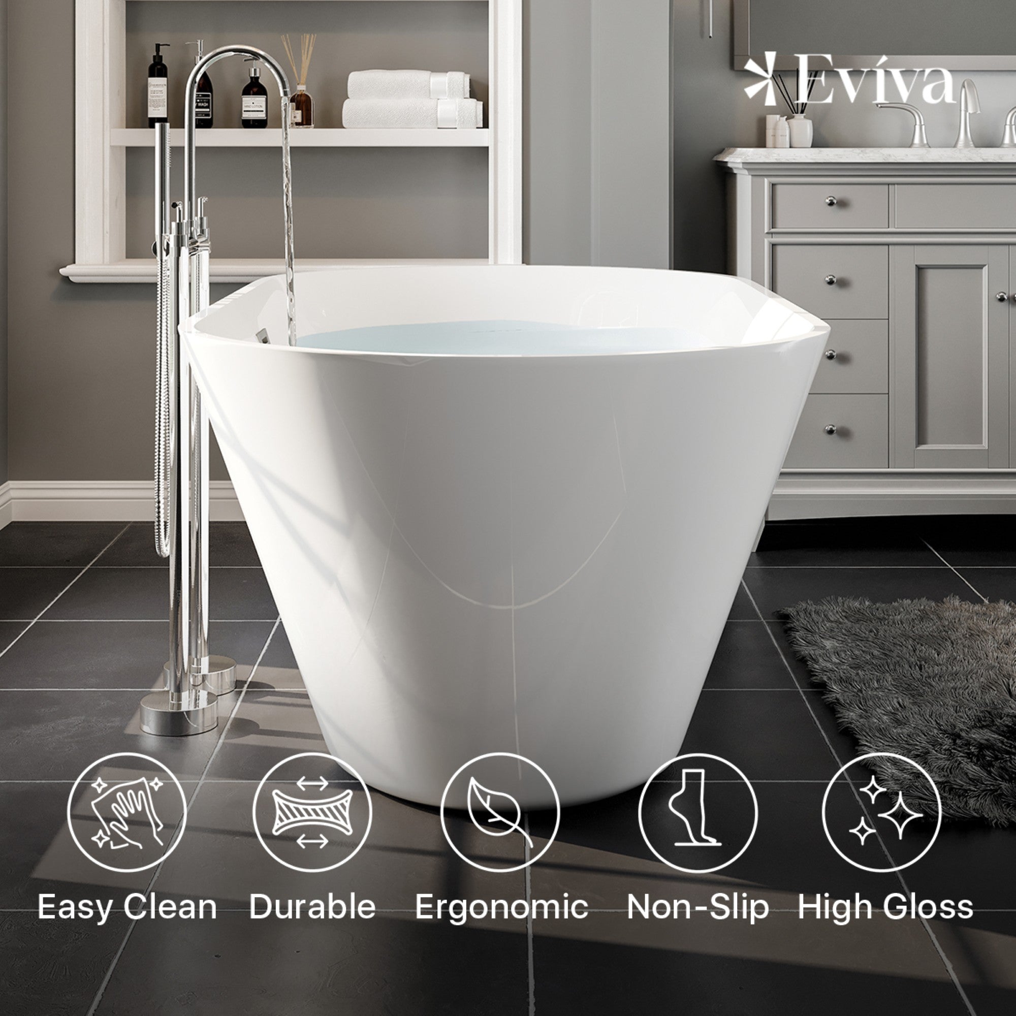 Eviva Aries 67" Glossy White Acrylic Freestanding Bathtub