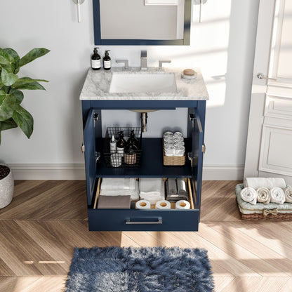 Aberdeen 30 in. Blue Single Sink Bath Vanity with Carrara Marble Top and Undermount Porcelain Sink