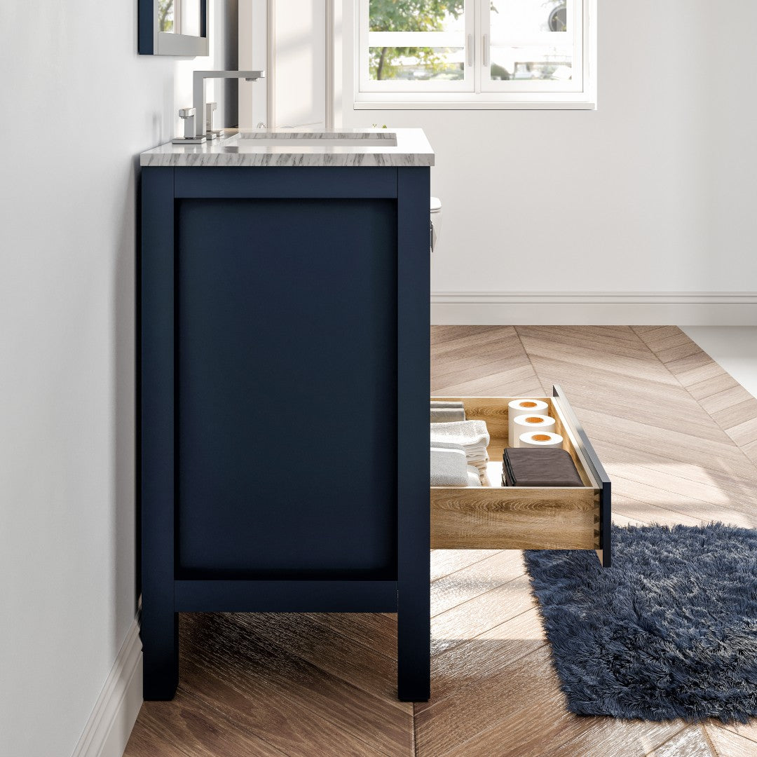 Aberdeen 30 in. Blue Single Sink Bath Vanity with Carrara Marble Top and Undermount Porcelain Sink