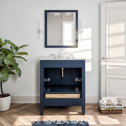Aberdeen 30 in. Blue Single Sink Bath Vanity with Carrara Marble Top and Undermount Porcelain Sink