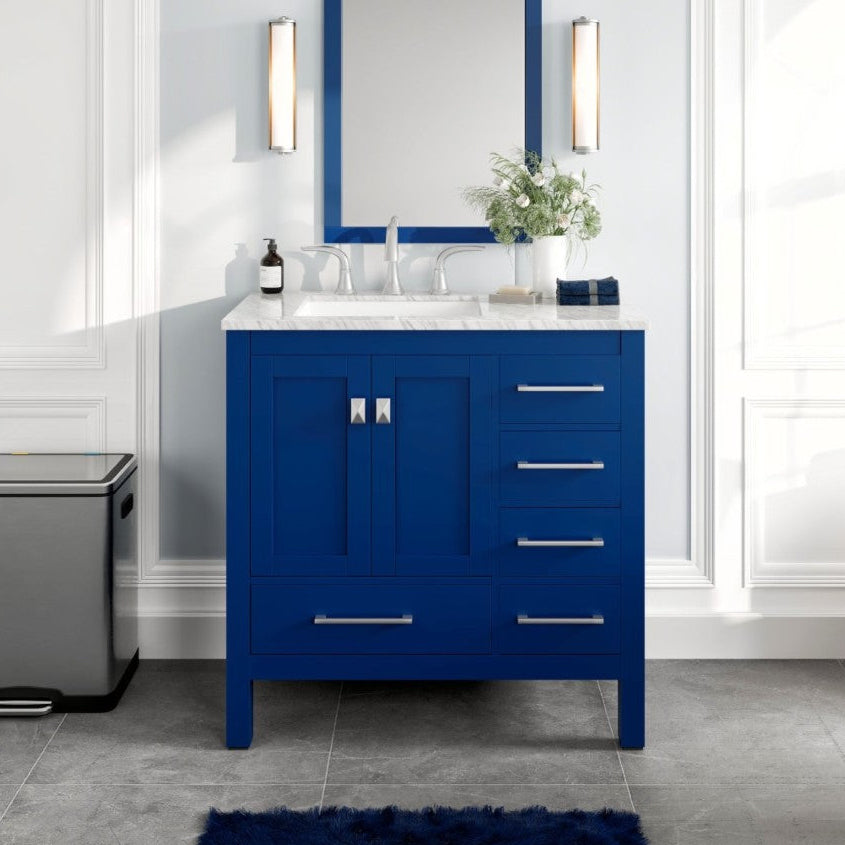 Eviva Aberdeen 36" Blue Single Sink Bath Vanity with Marble Top