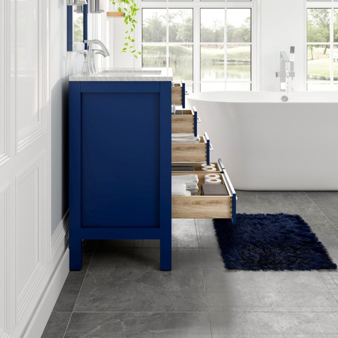 Aberdeen 36 in. Blue Single Sink Bath Vanity with Carrara Marble Top and Undermount Porcelain Sink