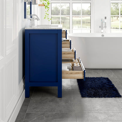 Aberdeen 36 in. Blue Single Sink Bath Vanity with Carrara Marble Top and Undermount Porcelain Sink