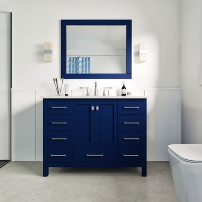 Aberdeen 42 in. Blue Single Sink Bath Vanity with Carrara Marble Top and Undermount Porcelain Sink