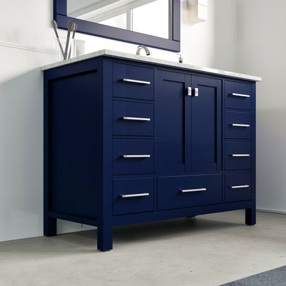 Aberdeen 42 in. Blue Single Sink Bath Vanity with Carrara Marble Top and Undermount Porcelain Sink