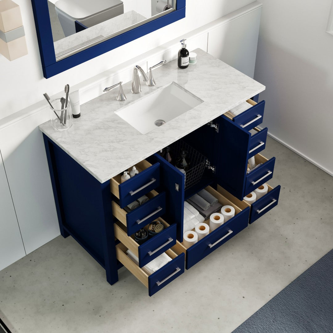 Aberdeen 42 in. Blue Single Sink Bath Vanity with Carrara Marble Top and Undermount Porcelain Sink