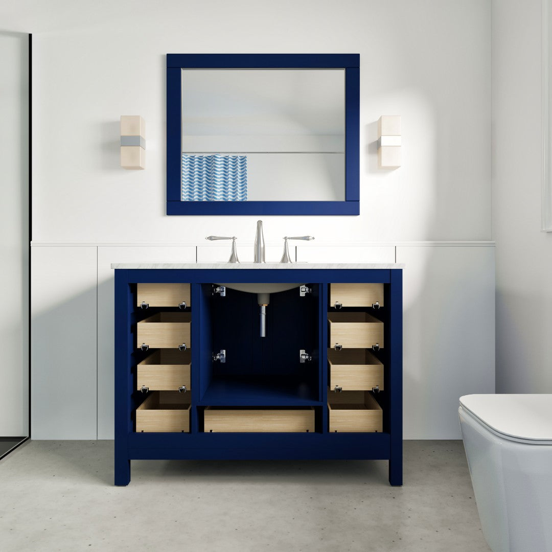 Aberdeen 42 in. Blue Single Sink Bath Vanity with Carrara Marble Top and Undermount Porcelain Sink