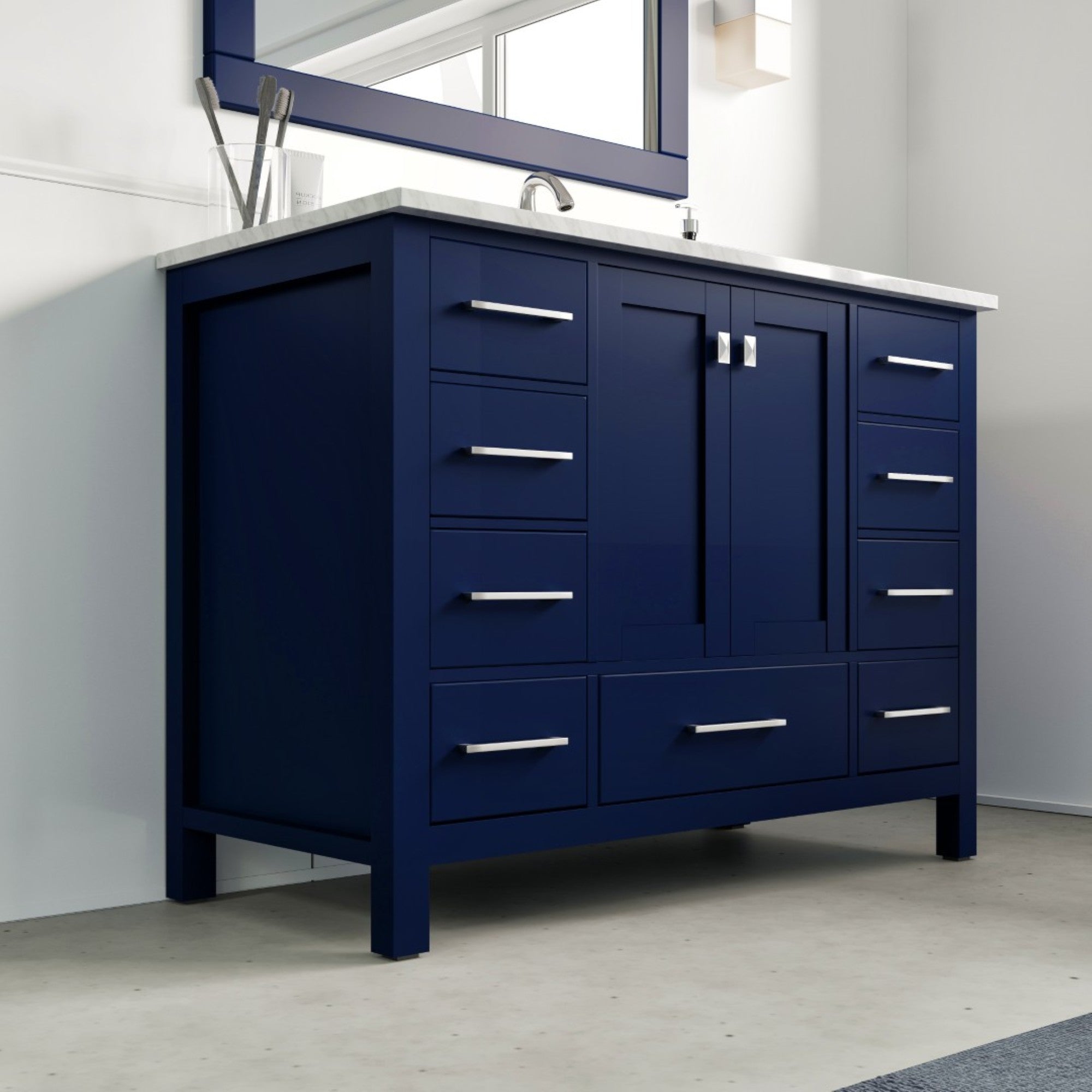 Eviva Aberdeen 48 in. Blue Single Sink Bath Vanity with Carrara Marble Top