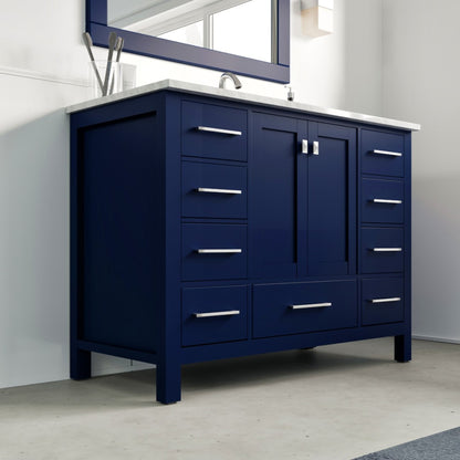 Eviva Aberdeen 48 in. Blue Single Sink Bath Vanity with Carrara Marble Top