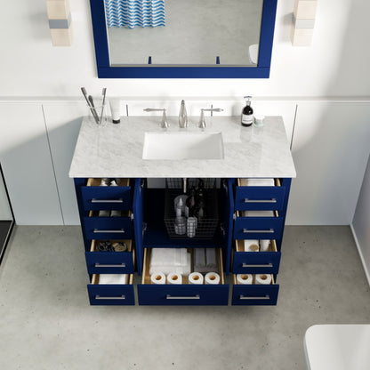 Eviva Aberdeen 48 in. Blue Single Sink Bath Vanity with Carrara Marble Top