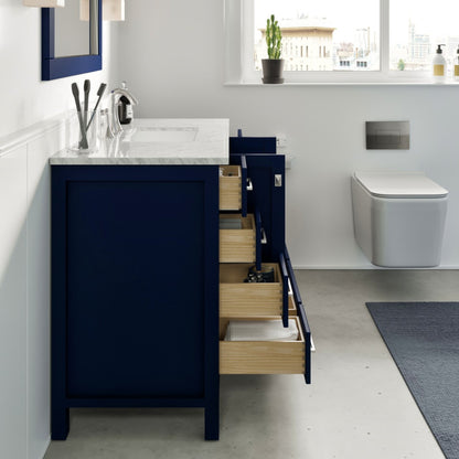 Eviva Aberdeen 48 in. Blue Single Sink Bath Vanity with Carrara Marble Top