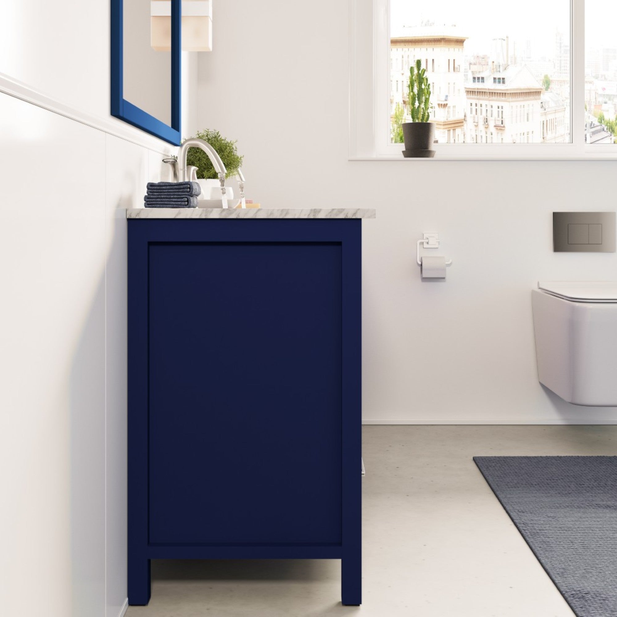 Eviva Aberdeen 48 in. Blue Single Sink Bath Vanity with Carrara Marble Top