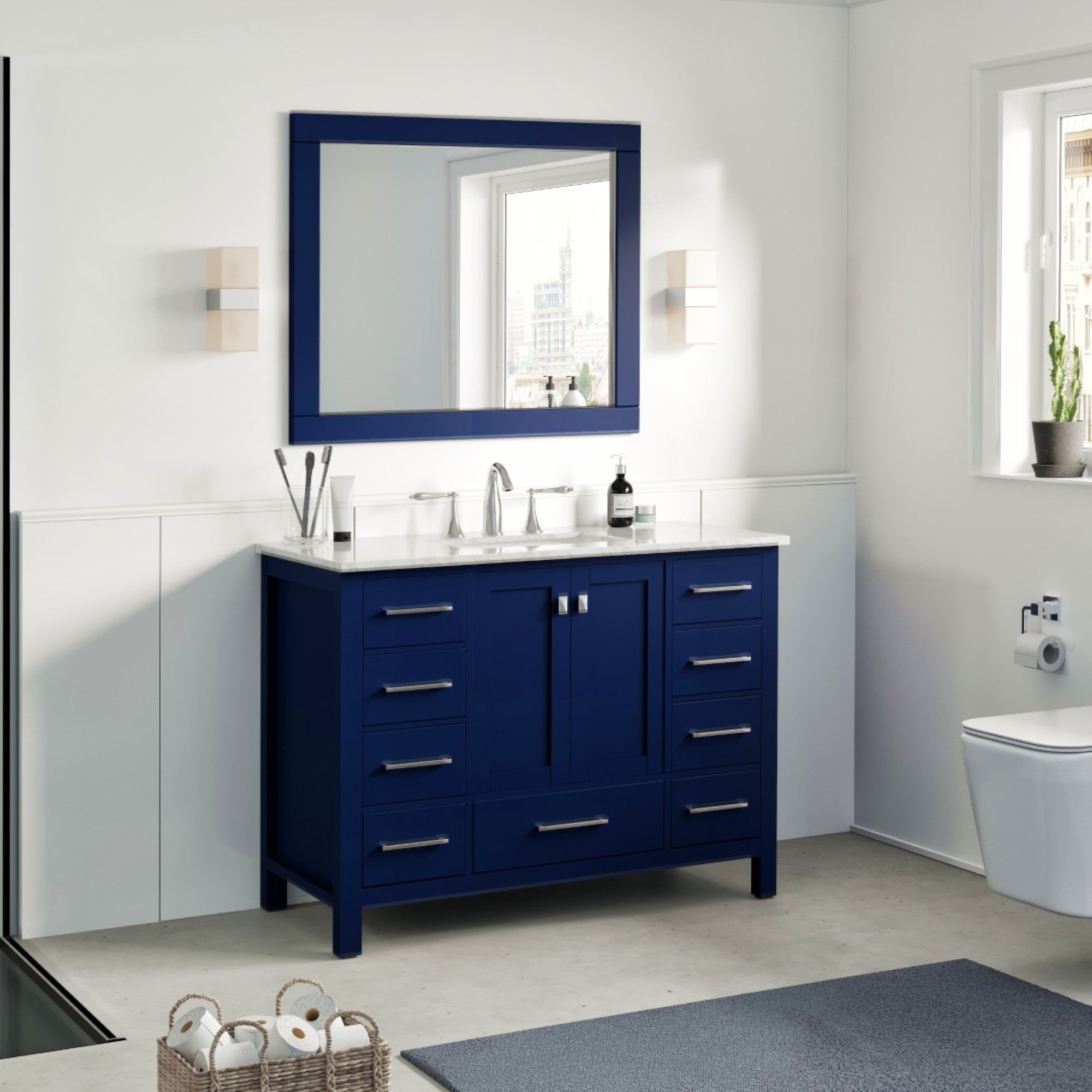 Eviva Aberdeen 48 in. Blue Single Sink Bath Vanity with Carrara Marble Top