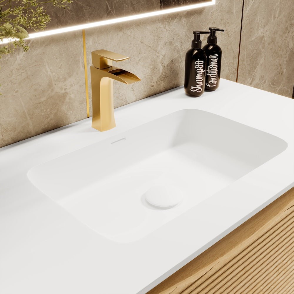 Leah 39 in. Medium Oak Wall Mount Single Sink Bath Vanity with Solid Surface Top and Integrated Sink - Bathroom Vanity by Eviva