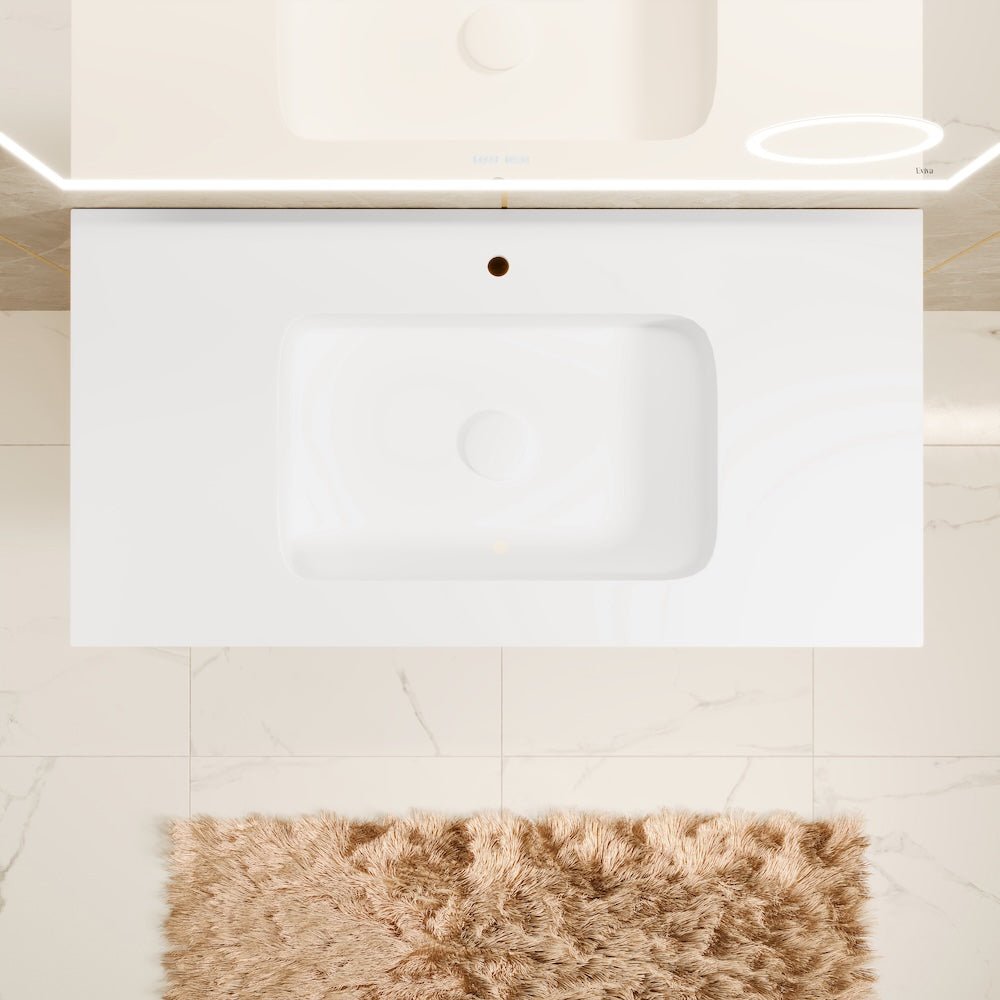 Leah 39 in. Medium Oak Wall Mount Single Sink Bath Vanity with Solid Surface Top and Integrated Sink - Bathroom Vanity by Eviva