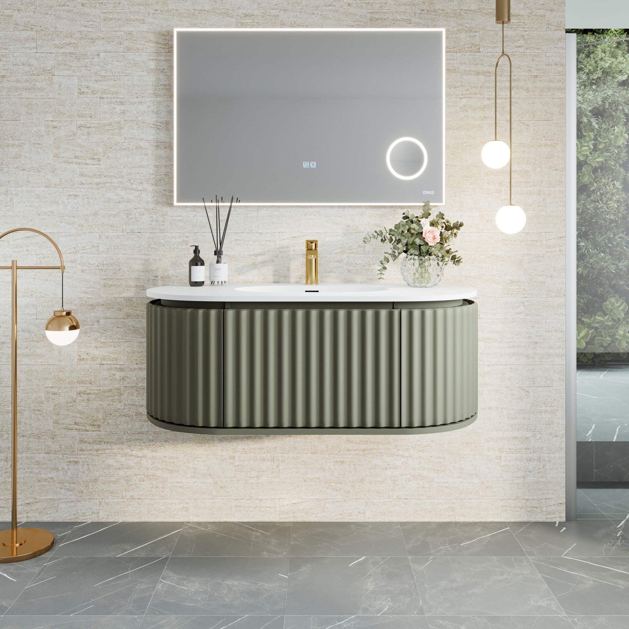 Haven 39 in. Green Wall Mount Single Sink Bath Vanity with Solid Surface Top and Integrated Sink