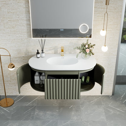 Haven 39 in. Green Wall Mount Single Sink Bath Vanity with Solid Surface Top and Integrated Sink