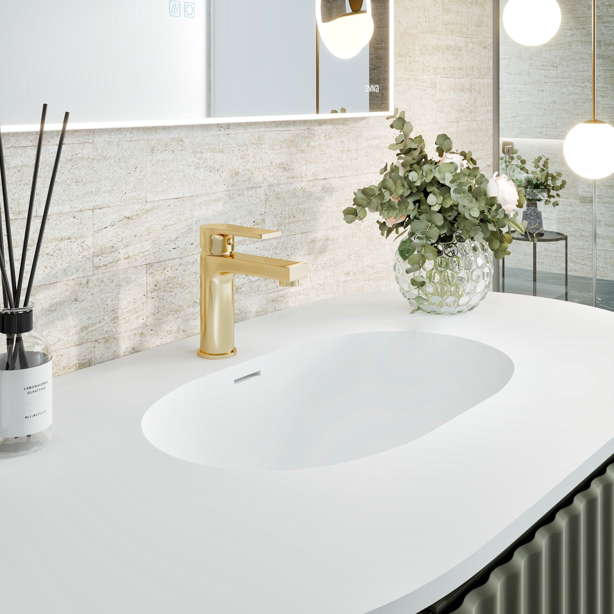 Haven 39 in. Green Wall Mount Single Sink Bath Vanity with Solid Surface Top and Integrated Sink