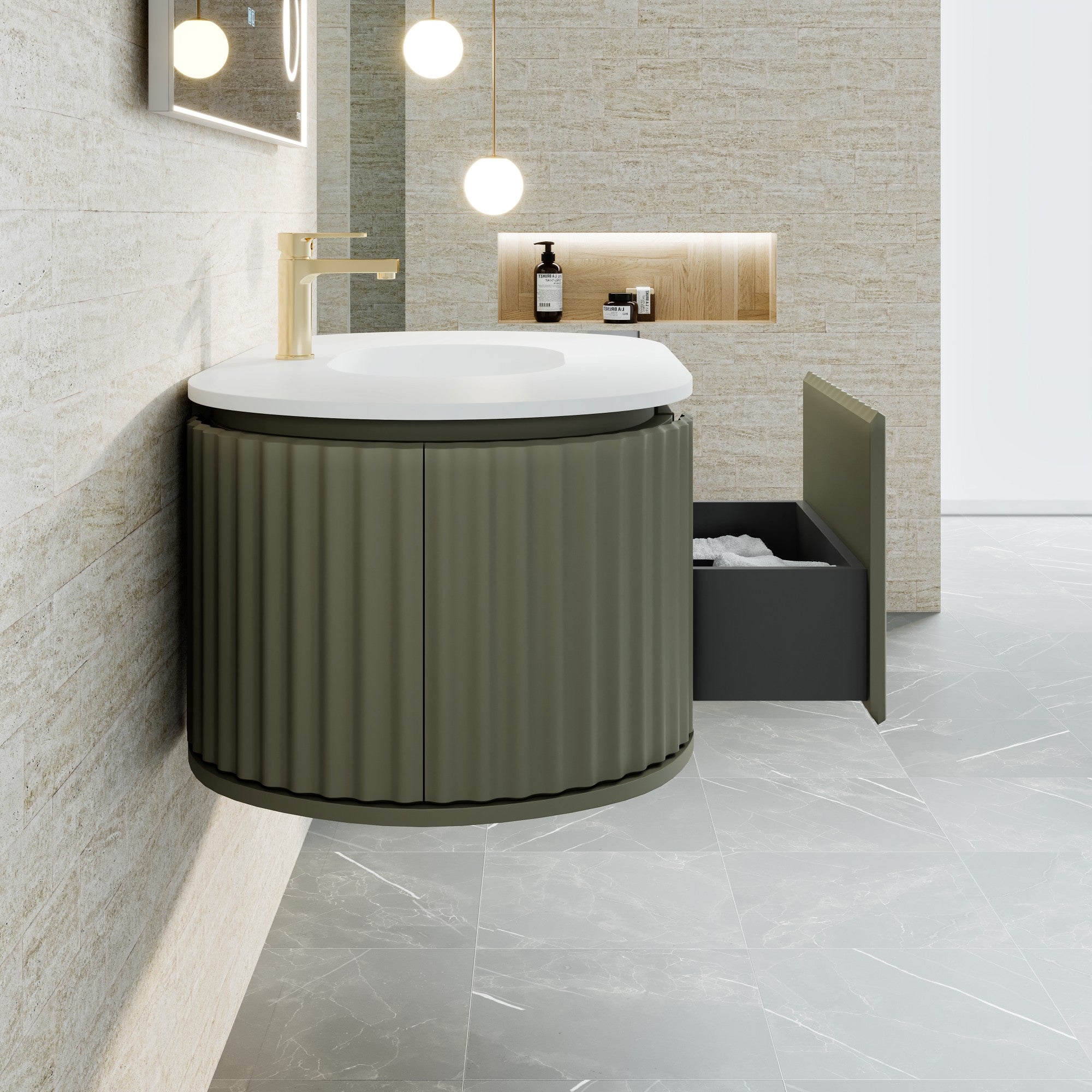 Haven 39 in. Green Wall Mount Single Sink Bath Vanity with Solid Surface Top and Integrated Sink