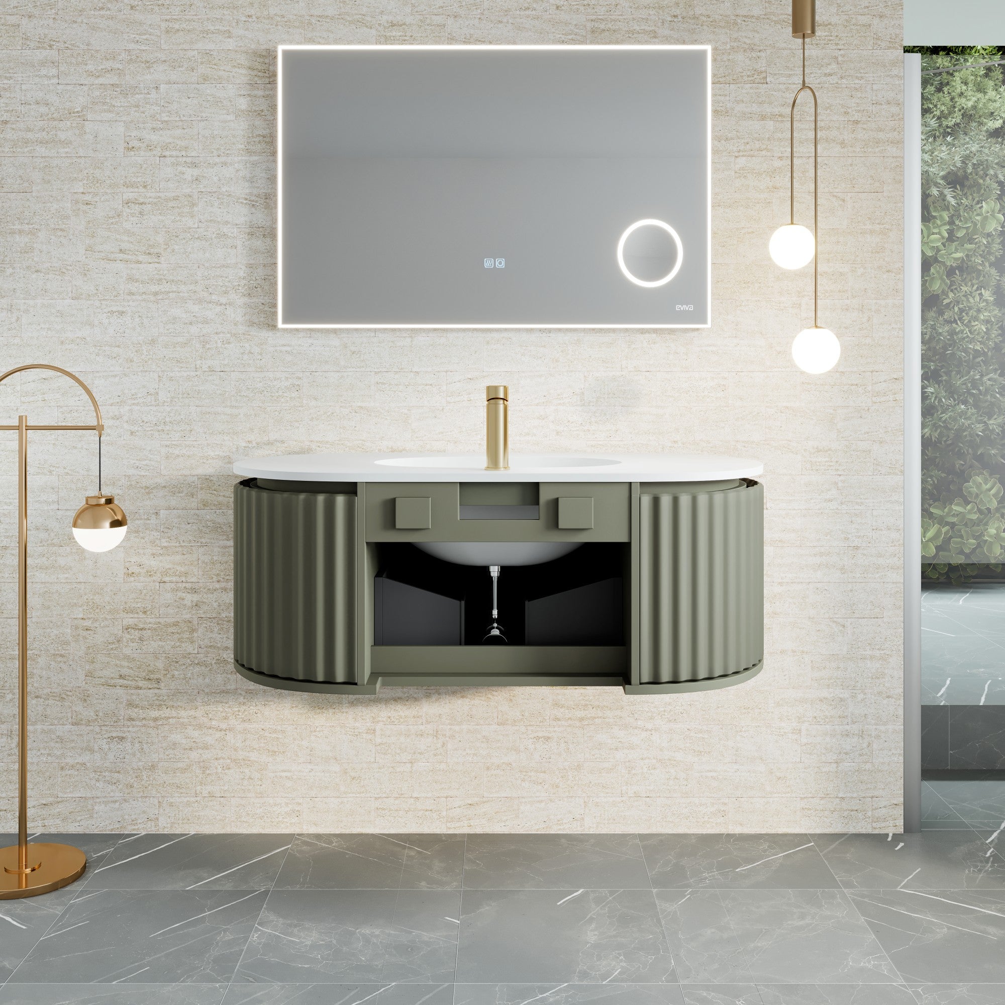 Haven 39 in. Green Wall Mount Single Sink Bath Vanity with Solid Surface Top and Integrated Sink