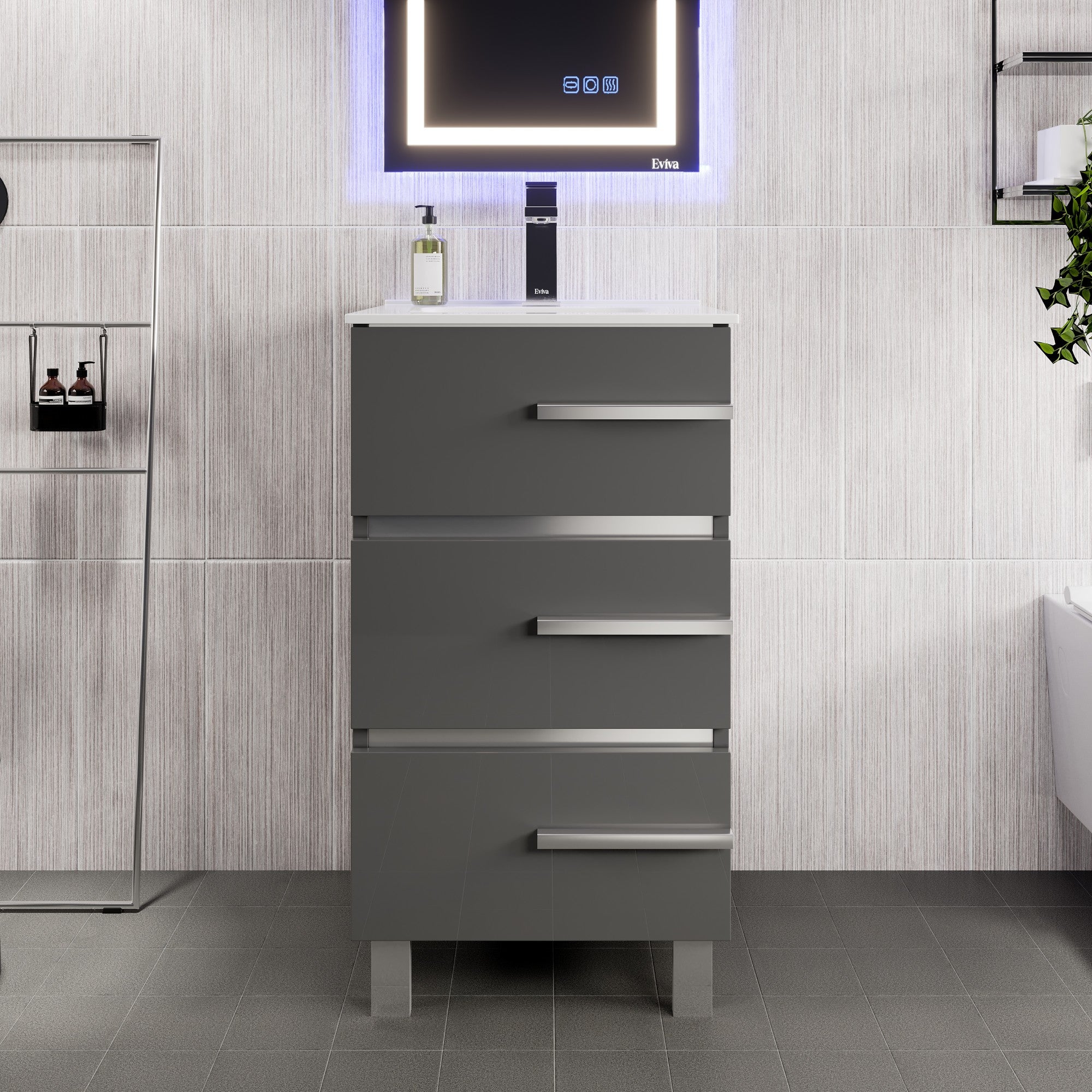 Deluxe 20 in. Gray Single Sink Bath Vanity with Porcelain Top and Integrated Sink