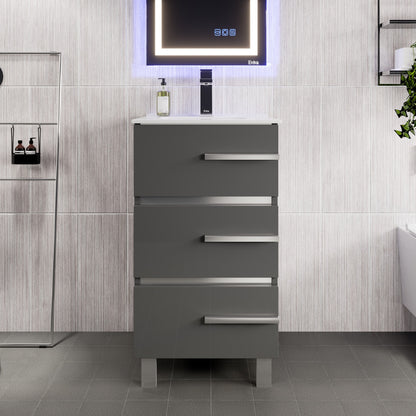Deluxe 20 in. Gray Single Sink Bath Vanity with Porcelain Top and Integrated Sink