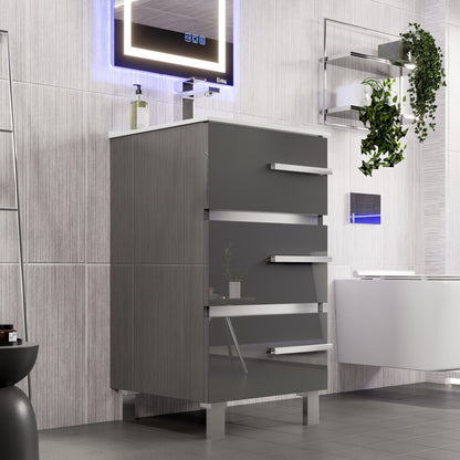 Deluxe 20 in. Gray Single Sink Bath Vanity with Porcelain Top and Integrated Sink