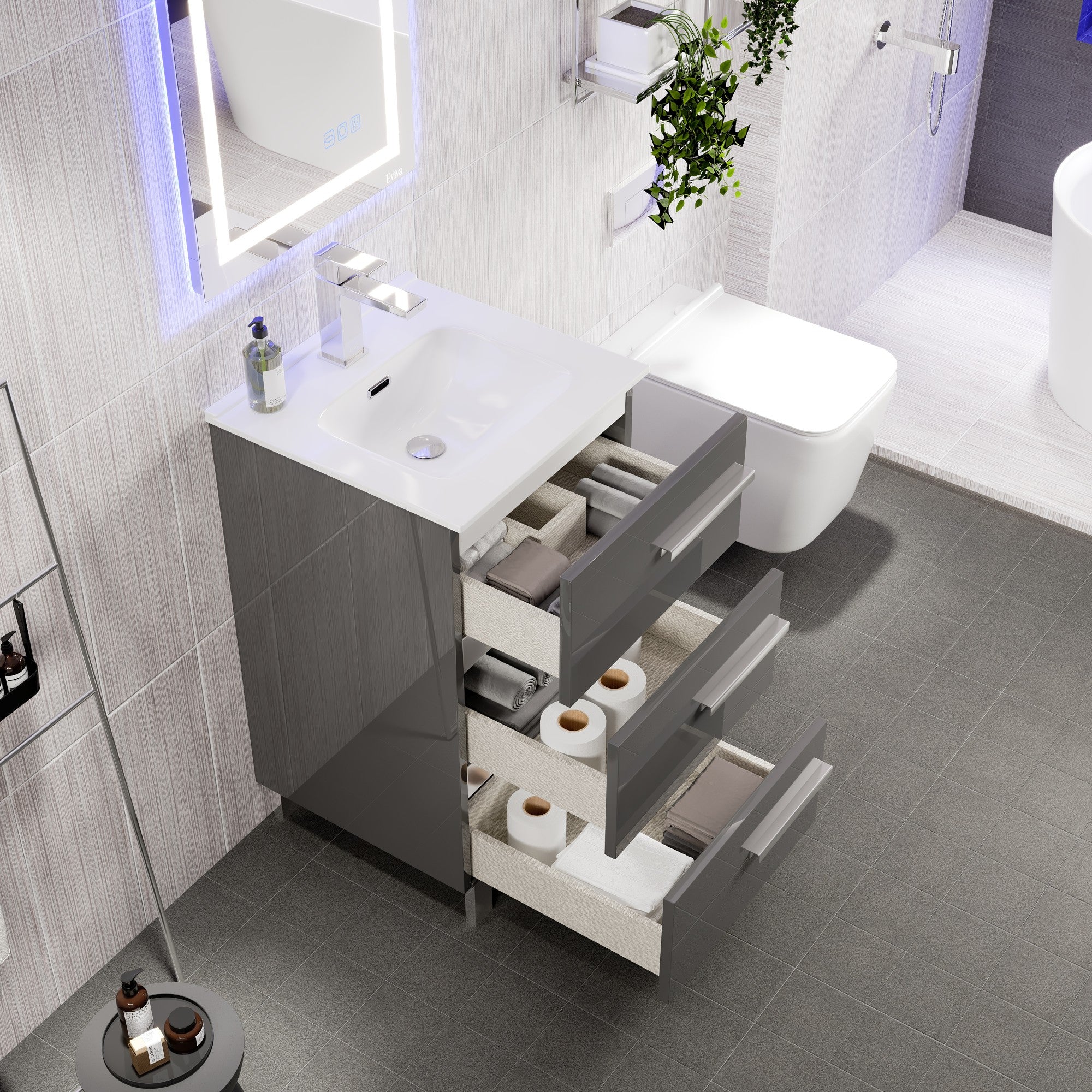 Deluxe 20 in. Gray Single Sink Bath Vanity with Porcelain Top and Integrated Sink