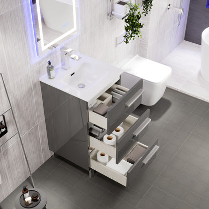 Deluxe 20 in. Gray Single Sink Bath Vanity with Porcelain Top and Integrated Sink