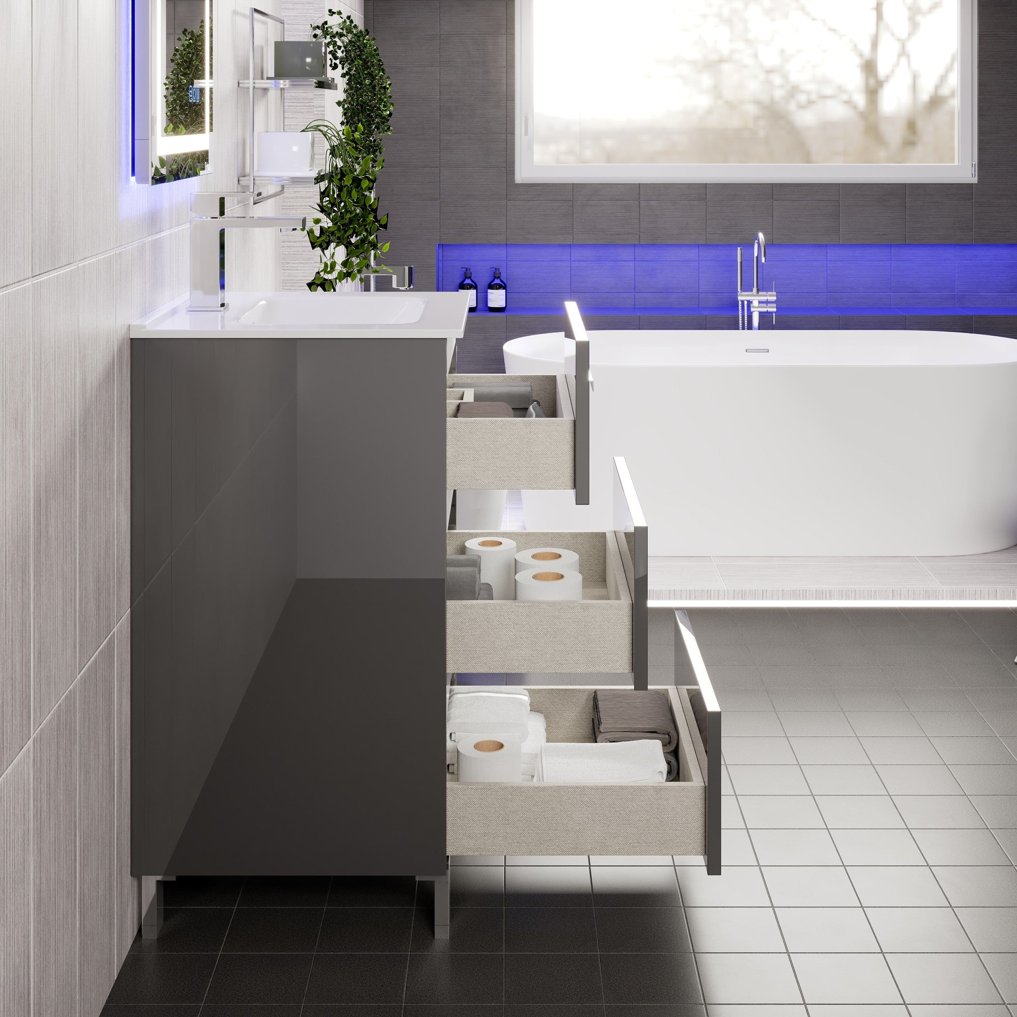 Deluxe 20 in. Gray Single Sink Bath Vanity with Porcelain Top and Integrated Sink