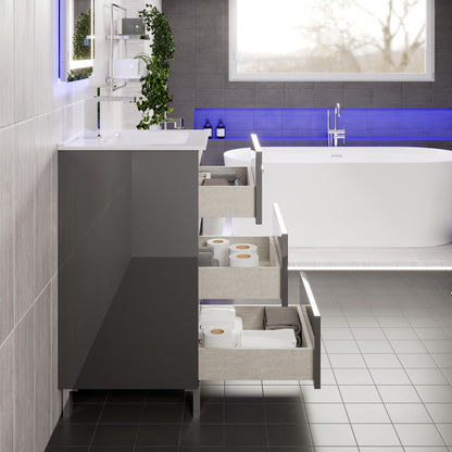 Deluxe 20 in. Gray Single Sink Bath Vanity with Porcelain Top and Integrated Sink
