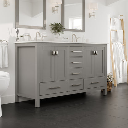 Aberdeen 60 in. Gray Double Sink  Bath Vanity with Carrara Quartz Top and Undermount Porcelain Sinks