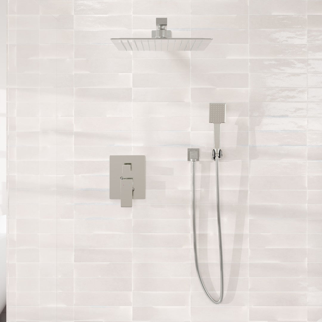 Eviva Edge Shower System with Slide Bar Hand-Shower and Thermostatic Valve in Brushed Nickel