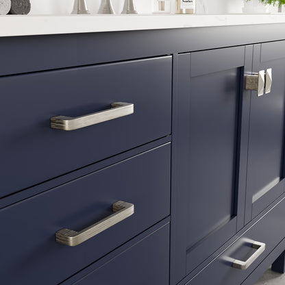 Aberdeen 84 in. Blue Double Sink  Bath Vanity with Carrara Quartz Top and Undermount Porcelain Sinks