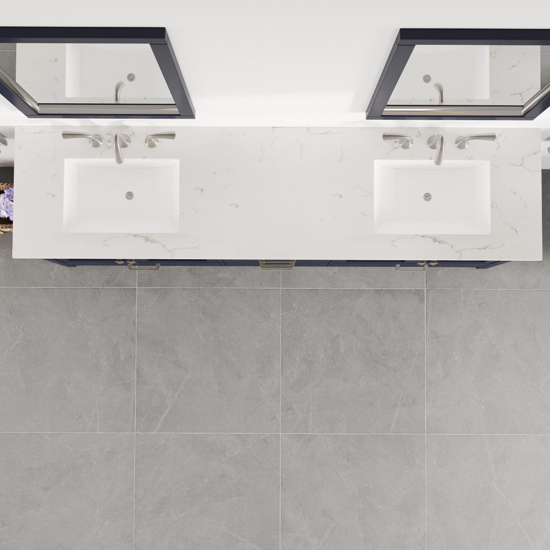 Aberdeen 84 in. Blue Double Sink  Bath Vanity with Carrara Quartz Top and Undermount Porcelain Sinks