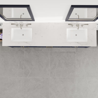 Aberdeen 84 in. Blue Double Sink  Bath Vanity with Carrara Quartz Top and Undermount Porcelain Sinks