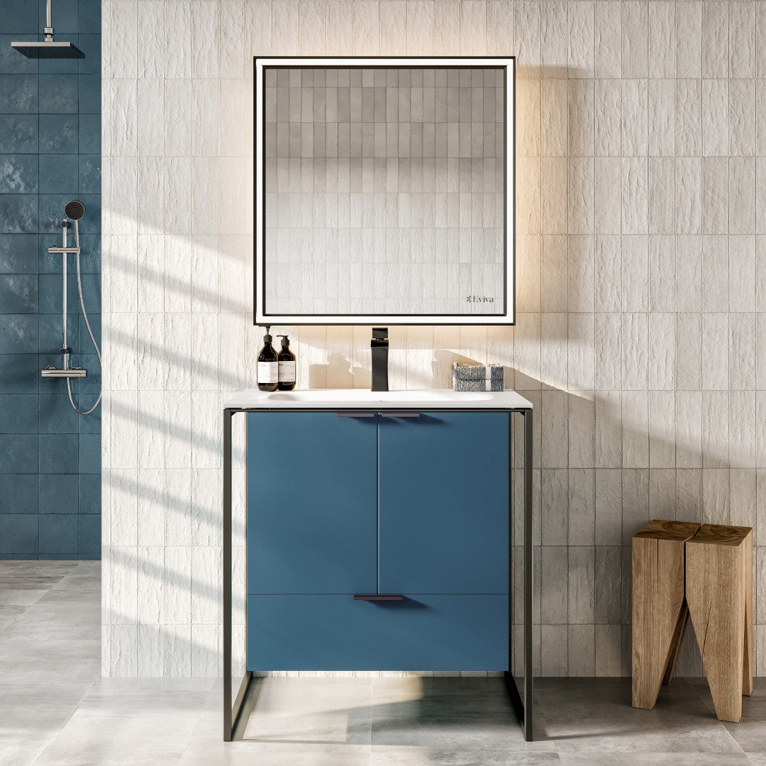 Onyx 26 in. Blue Wall Mount Single Sink Bath Vanity with Solid Surface Top and Integrated Sink