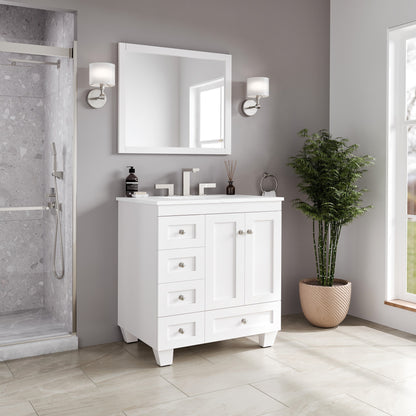 Acclaim 30 in. White Single Right Sink Bath Vanity with Carrara Quartz Top and Undermount Porcelain Sink