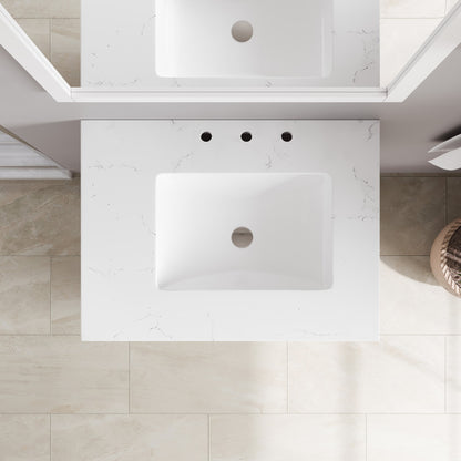 Acclaim 30 in. White Single Right Sink Bath Vanity with Carrara Quartz Top and Undermount Porcelain Sink